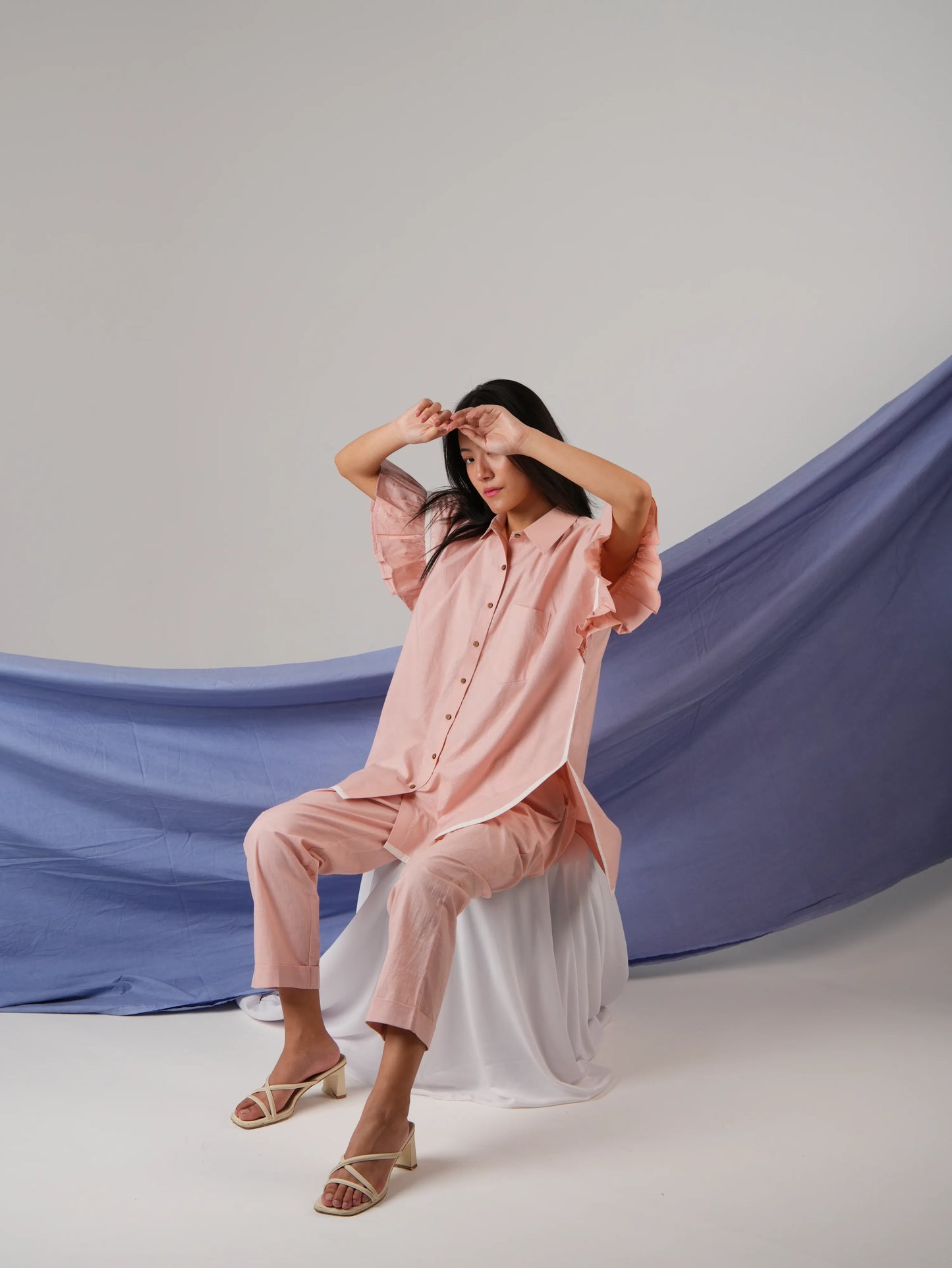 Vanshitaaz Icy Pink Anti-fit Cotton Co-ord set with White Stripes Detailing